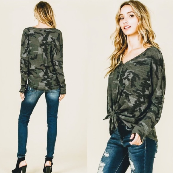 Camo, Thermal Front Tie Top, NWT - Picture 4 of 6